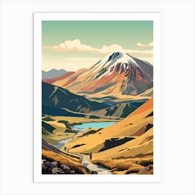 Tongariro Alpine Crossing New Zealand 1 Vintage Travel Illustration Art Print