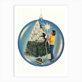 Decorating Christmas Tree With Vacuum Cleaner Art Print