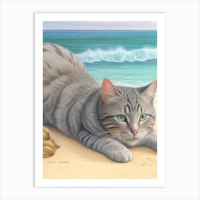 Dreamshaper V7 Colored Pencil Art Cat Sea Bank 2 Art Print