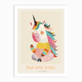 Storybook Style Unicorn In A Rainbow Knitted Jumper Poster Art Print