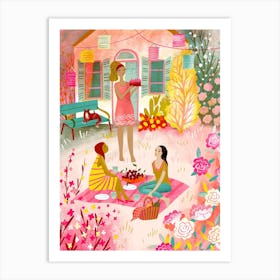 Summer Picnic Garden With Friends And Cherries Art Print