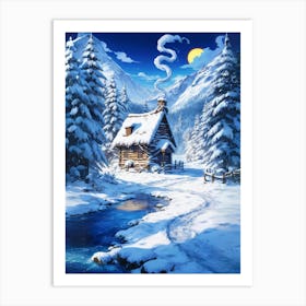 Cabin In The Snow Art Print