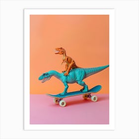 Pastel Toy Dinosaur On A Skateboard 1 Art Print