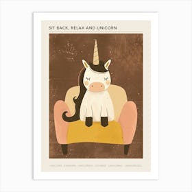 Unicorn Relaxing On The Sofa Muted Pastels 1 Poster Art Print