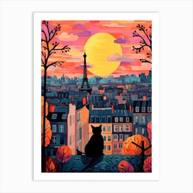 Paris, France Skyline With A Cat 5 Art Print