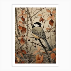 Dark And Moody Botanical Carolina Chickadee 2 Art Print