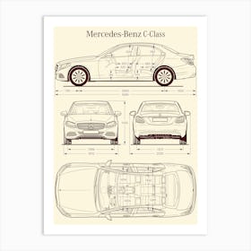 Mercedes Benz C Class Coupe 2014 car blueprint Art Print