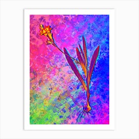 Gladiolus Mucronatus Botanical in Acid Neon Pink Green and Blue n.0333 Art Print