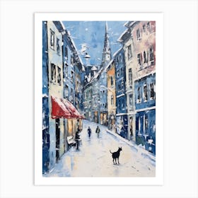 Cat In The Streets Of Zurich   Switzerland With Snow Art Print