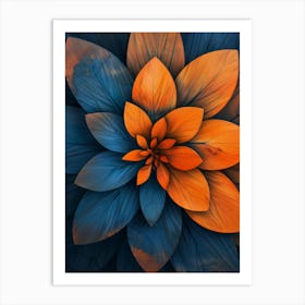 Blue And Orange Flower 1 Art Print