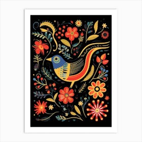 Folk Bird Illustration Blackbird 2 Art Print