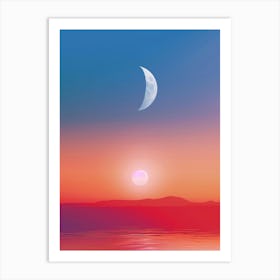 Sunset With Moon Art Print