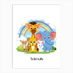 44.Beautiful jungle animals. Fun. Play. Souvenir photo. World Animal Day. Nursery rooms. Children: Decorate the place to make it look more beautiful. Art Print