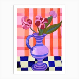 Painting Of A Pink Vase With Purple Flowers, Matisse Style 0 Art Print