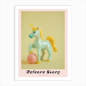 Toy Unicorn Playing Football Yellow Pastel Poster Art Print