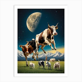 Cows In The Moonlight 1 Art Print