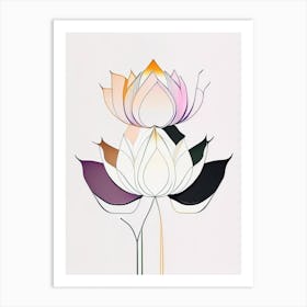 Double Lotus Abstract Line Drawing 1 Art Print