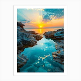 Sunset Over A Rocky Shore Art Print