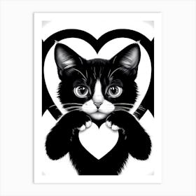 The Love Of A Cat A Cat Holding A Heart Art Print