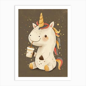 Unicorn Drinking An Iced Coffee Muted Pastels 1 Art Print