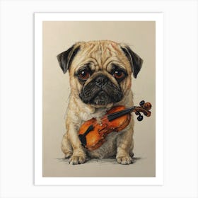 Pug Dog Playing Violin Art Print