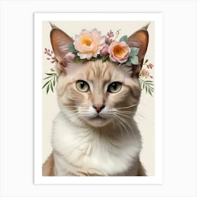 Balinese Javanese Cat With Flower Crown (13) Art Print