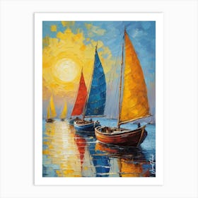 A Small Sailboats Oil Painting 3 Art Print