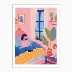 Girl Sleeping With Cats Tv Lo Fi Kawaii Illustration 2 Art Print