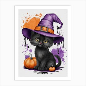 Black Kitten Witch Art Print