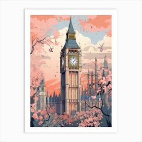 Big Ben, London   Cute Botanical Illustration Travel 1 Art Print