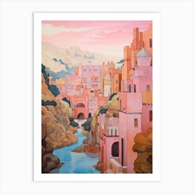 Gozo Malta 2 Vintage Pink Travel Illustration Art Print