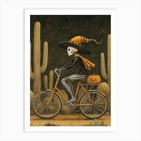 Skeleton On A Bike Art Print