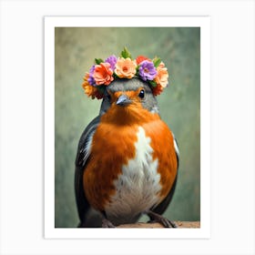 Robin With Flower Crown 2 Art Print