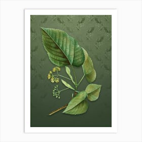Vintage Linden Tree Botanical on Lunar Green Pattern n.0894 Art Print