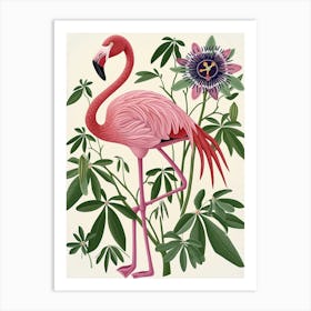 Jamess Flamingo And Passionflowers Minimalist Illustration 3 Art Print