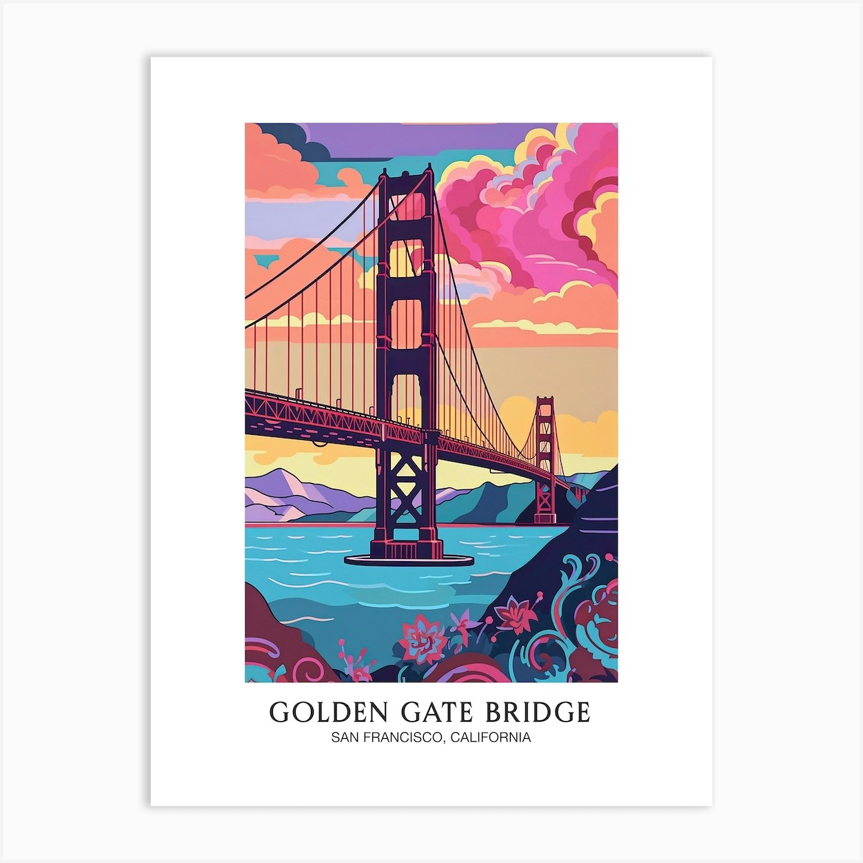 Golden Gate Bridge San Francisco Colourful 8 Travel Poster Art Print by  Travel Poster Collection - Fy