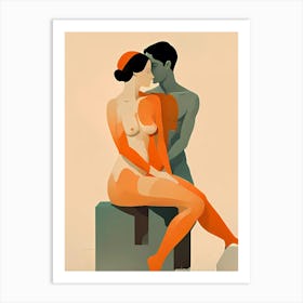 Intimate Harmony: A Nude Couple In Love Art Print