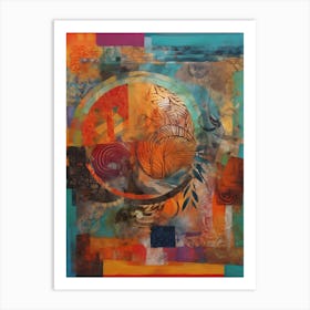 Inside Outside, Abstract Collage In Pantone Monoprint Splashed Colors Art Print