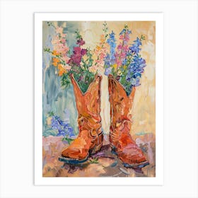 Cowboy Boots And Wildflowers Larkspur Art Print