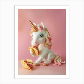 Toy Pastel Unicorn Eating Tacos Art Print