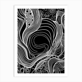 Wavy Sketch In Black And White Line Art 24 Art Print