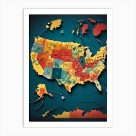 An Intricately Laid Out Vector Map Showcasing The American Commonwealth States Highlighting The Geo (1) Art Print