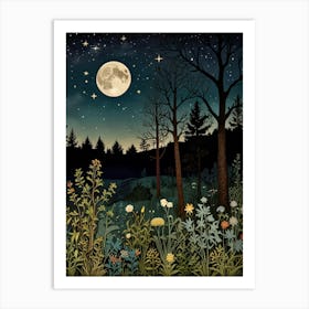 Moonlight In The Woods Style William Morris Art Print 8 Art Print