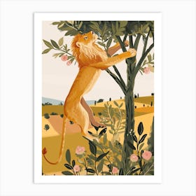 African Lion Climbing A Tree Illustration 3 Art Print