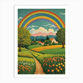 Rainbow Over A Field Art Print