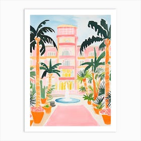 The Beverly Hills Hotel   Beverly Hills, California   Resort Storybook Illustration 1 Art Print