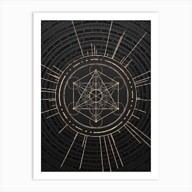 Geometric Glyph Symbol in Gold with Radial Array Lines on Dark Gray n.0127 Art Print