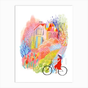 Cycling Through Spring Gardens Art Print