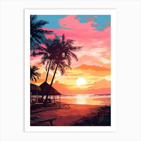 An Illustration In Pink Tones Of  Gili Trawangan Beach Indonesia 1 Art Print
