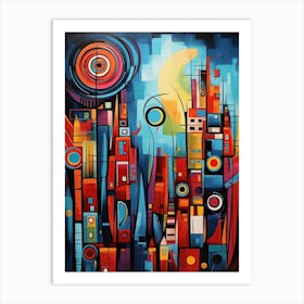 City Futuristic 01 - Abstract Vibrant Cubism Style Art Print